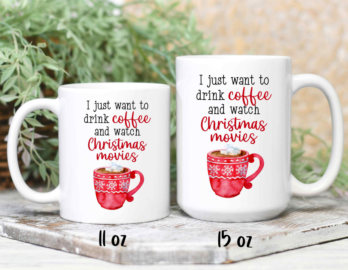 Christmas movie watching mugs in 2 sizes