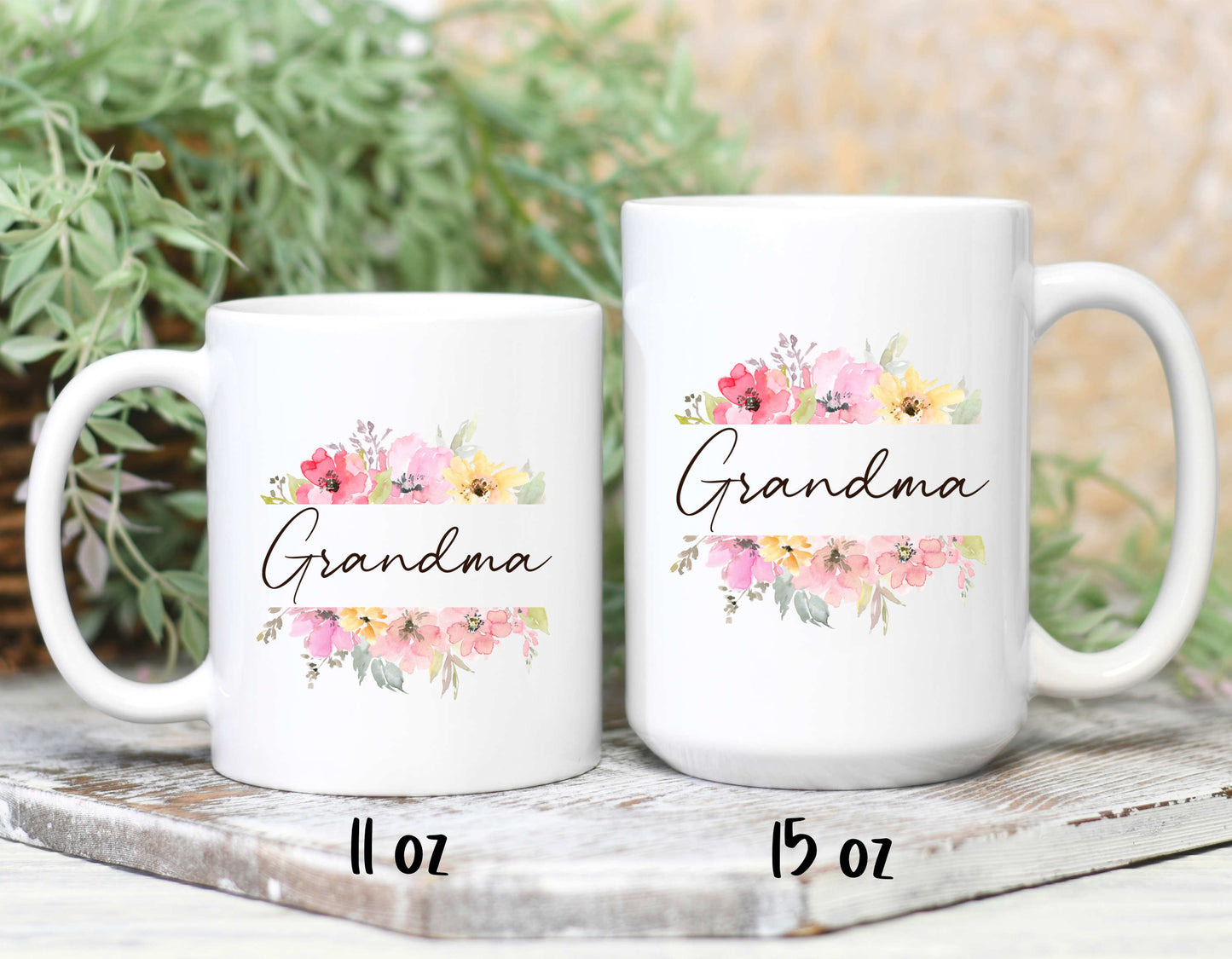 Grandma mug with flowers printed in Canada