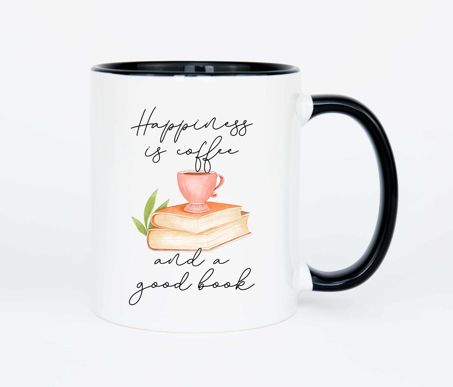 Happiness is coffee and a good book - 11oz mug with black handle