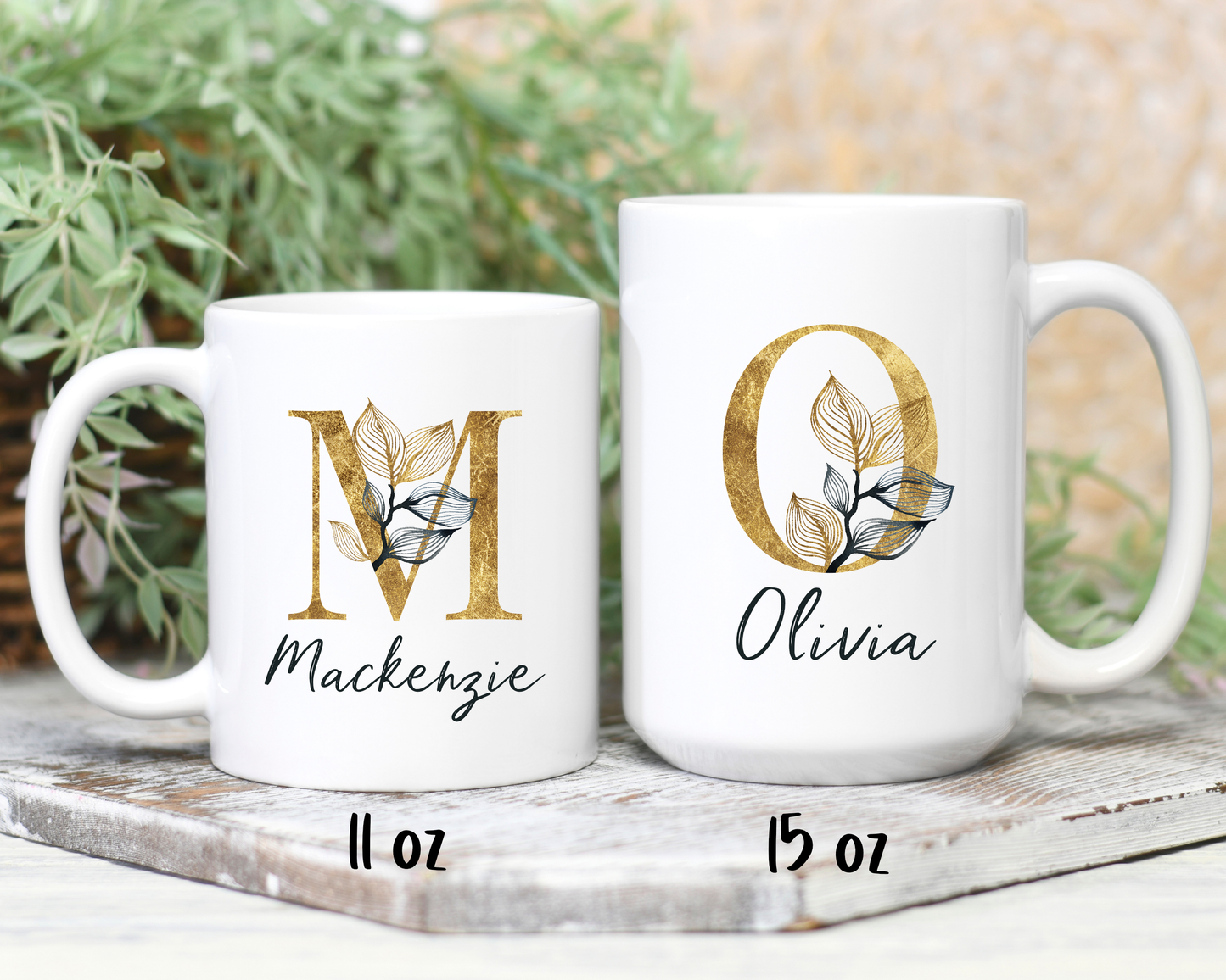 Gold Floral Initial - Ceramic Mug