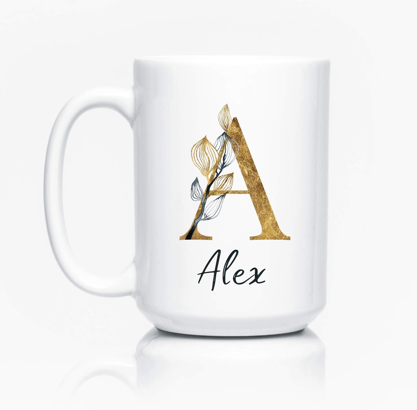 Gold Floral Initial - Ceramic Mug