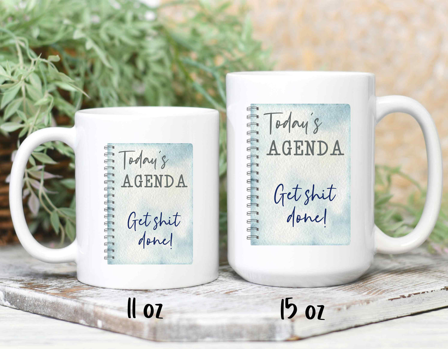 Printed coffee mugs for the office in 2 sizes and colours