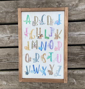 Watercolour animal alphabet sign for playroom