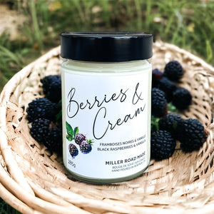 black raspberry and vanilla scented soy candle