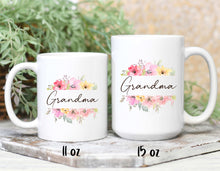Load image into Gallery viewer, Grandma mug with flowers printed in Canada
