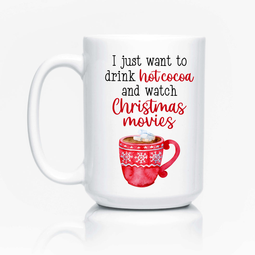 Hot cocoa and Christmas movies mug
