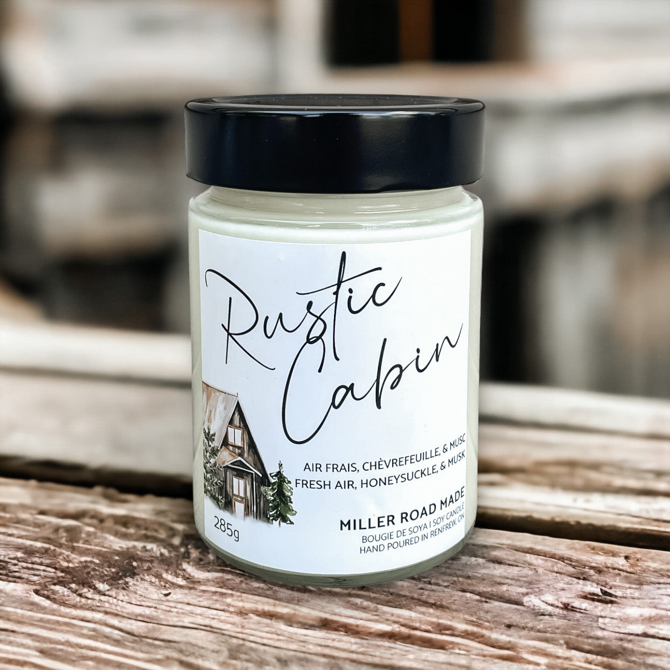 Candle present that smells like fresh cabin air.