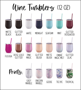 Wine Tumbler Colour Chart