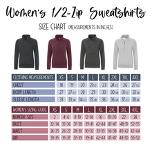 Load image into Gallery viewer, Women&#39;s Half Zip Sweatshirts - Size Chart
