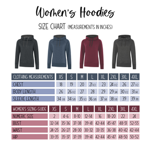 Women's Hooded Sweatshirt - Size Chart