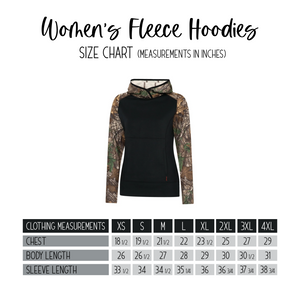 Women's Hooded Sweatshirt with Realtree print - Size Chart