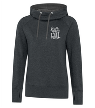 Load image into Gallery viewer, Hello Fall - Chest Design - Women&#39;s Hooded Sweatshirt in Black
