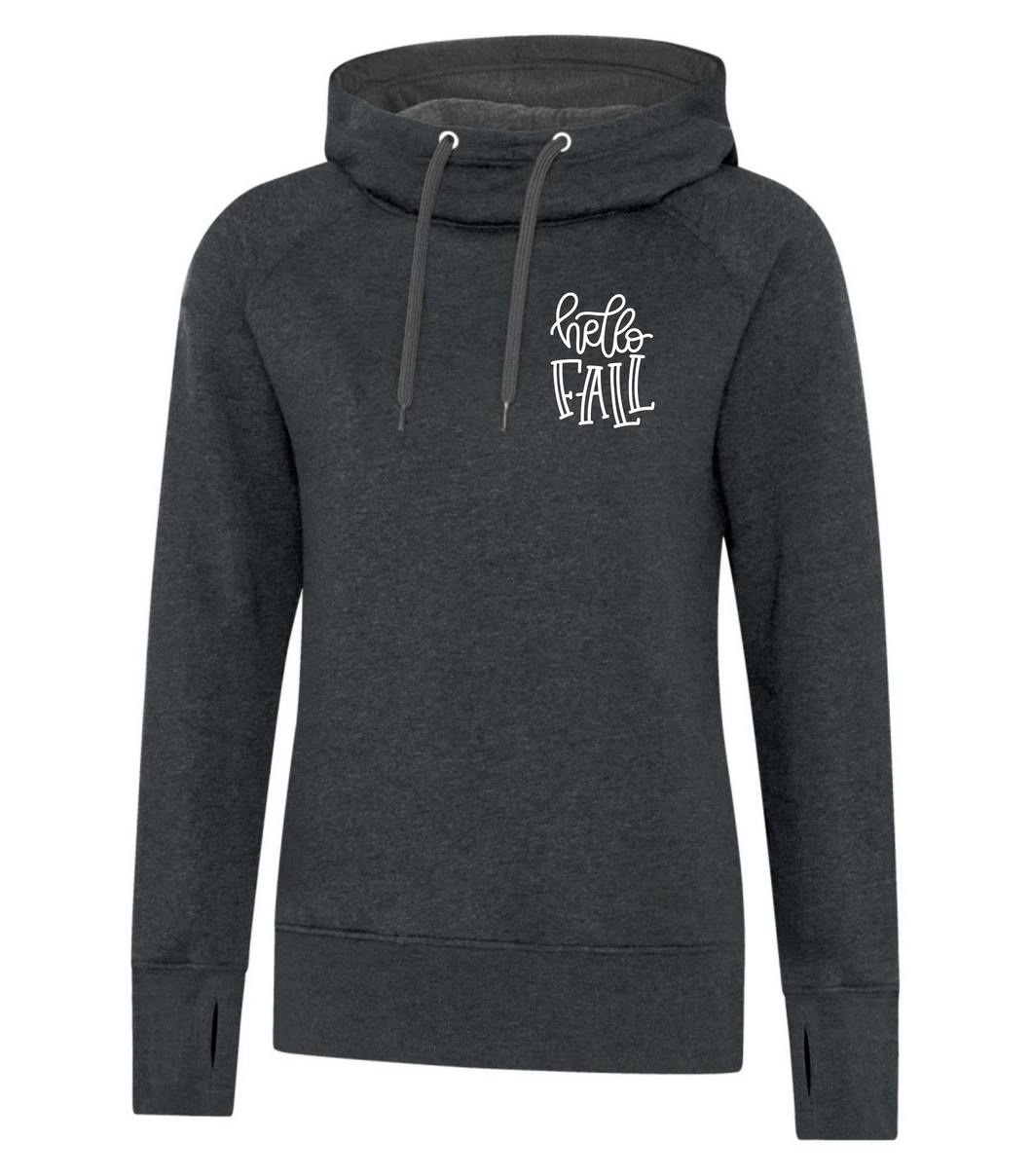 Hello Fall - Chest Design - Women's Hooded Sweatshirt in Black