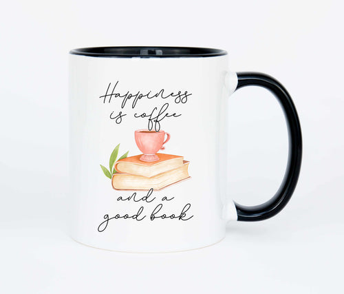 Happiness is coffee and a good book - 11oz mug with black handle