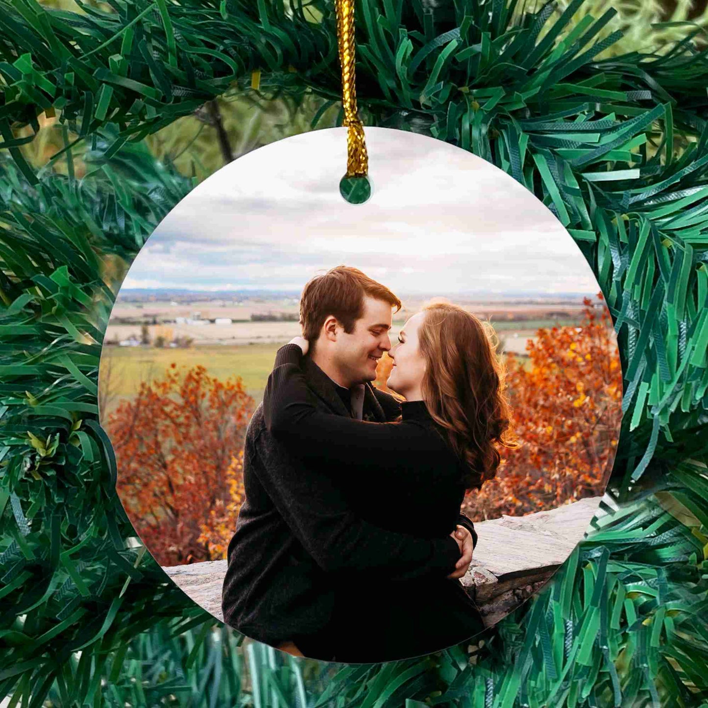 Engagement photo ceramic ornament