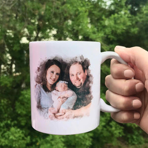Watercolour custom newborn family photo mug