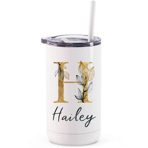 Personalized gold leaf initial tumbler