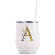 Load image into Gallery viewer, Gold floral initial printed wine tumbler
