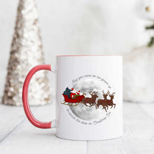 Load image into Gallery viewer, Santa&#39;s sleigh and reindeer mug with red handle
