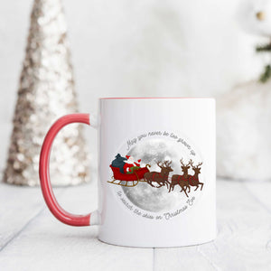 Santa's sleigh and reindeer mug with red handle