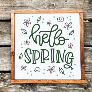 Hello Spring - Framed Wood Sign