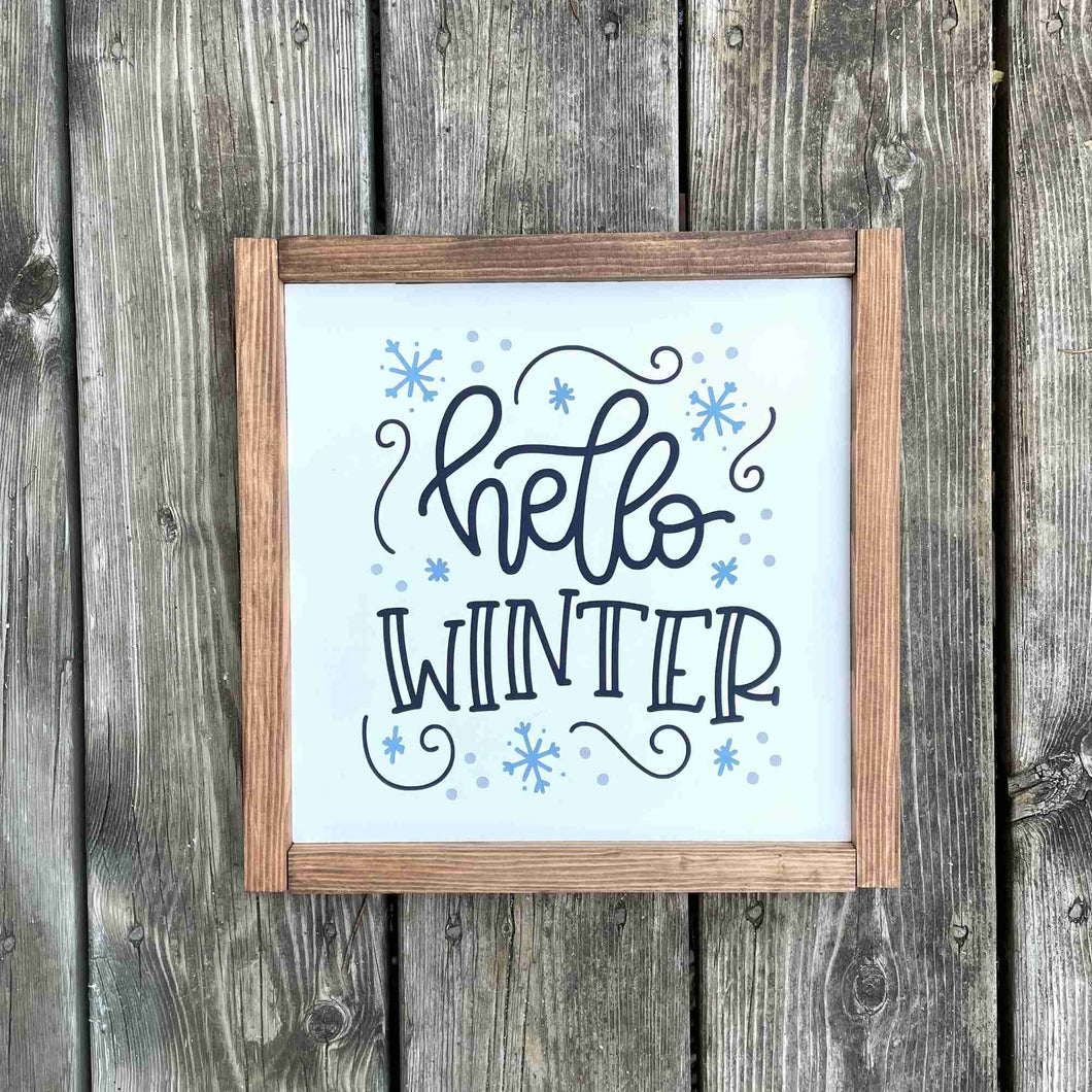 Hello Winter - Framed Wood Sign