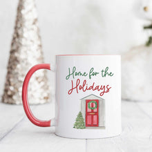 Load image into Gallery viewer, Home for the Holidays Christmas mug with red handle
