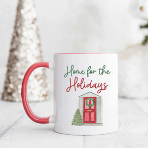 Home for the Holidays Christmas mug with red handle