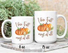 Load image into Gallery viewer, I love fall coffee mugs in 2 sizes
