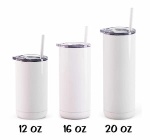 Skinny stainless steel insulated tumblers in a variety of sizes