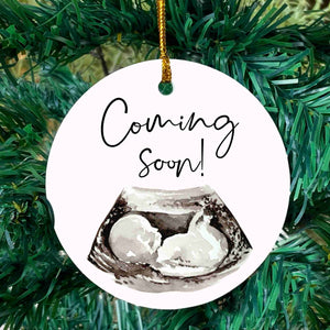 Pregnancy announcement ultrasound "Coming soon" Christmas ornament