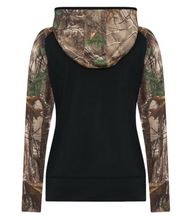 Load image into Gallery viewer, Back of Women&#39;s Hooded Sweatshirt with Realtree print
