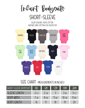 Load image into Gallery viewer, Infant Bodysuit Size &amp; Colour Chart
