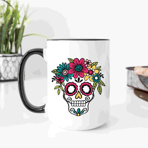 Colourful sugar skull mug for Day of the Dead