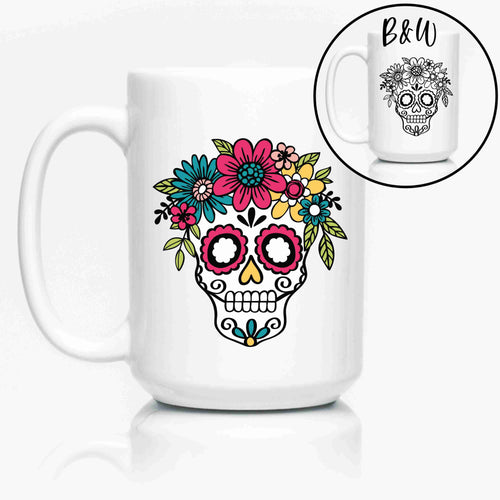 Sugar Skull mug available in colour or black & white