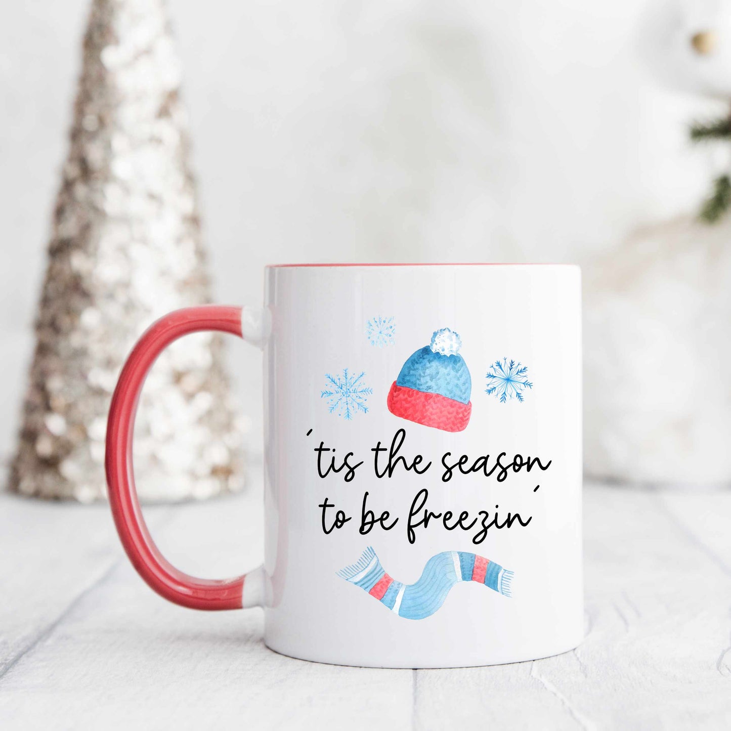 Winter mug with red handle