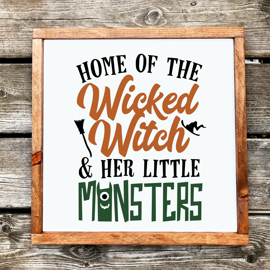 Wicked Witch & Monsters - Framed Wood Sign