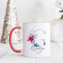 Load image into Gallery viewer, Christmas initial and name mug with red handle

