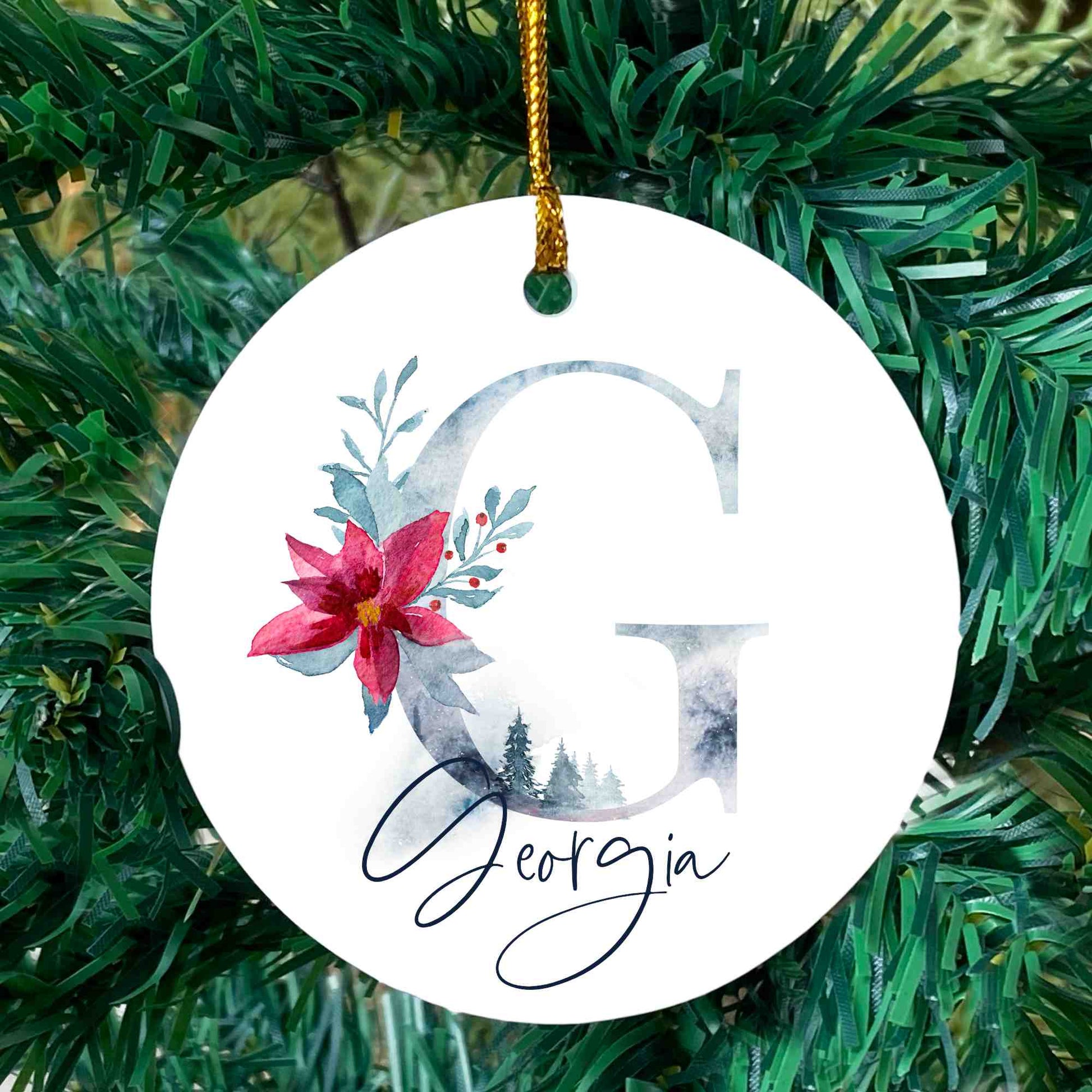 Winter floral monogram ornament