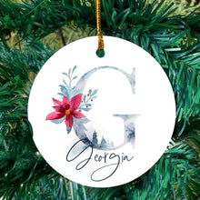 Load image into Gallery viewer, Winter floral monogram ornament
