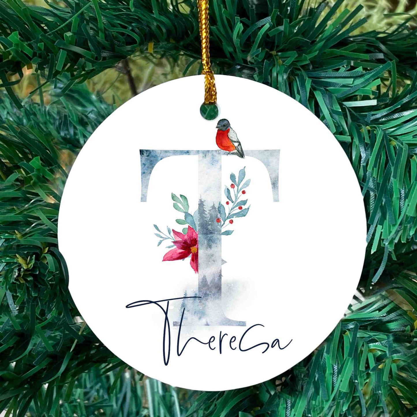 Winter initial Christmas ornament