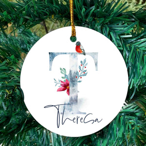Winter initial Christmas ornament