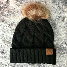 Load image into Gallery viewer, Black pompom toque
