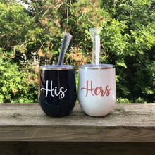 Load image into Gallery viewer, His and Hers wine tumblers wedding gift
